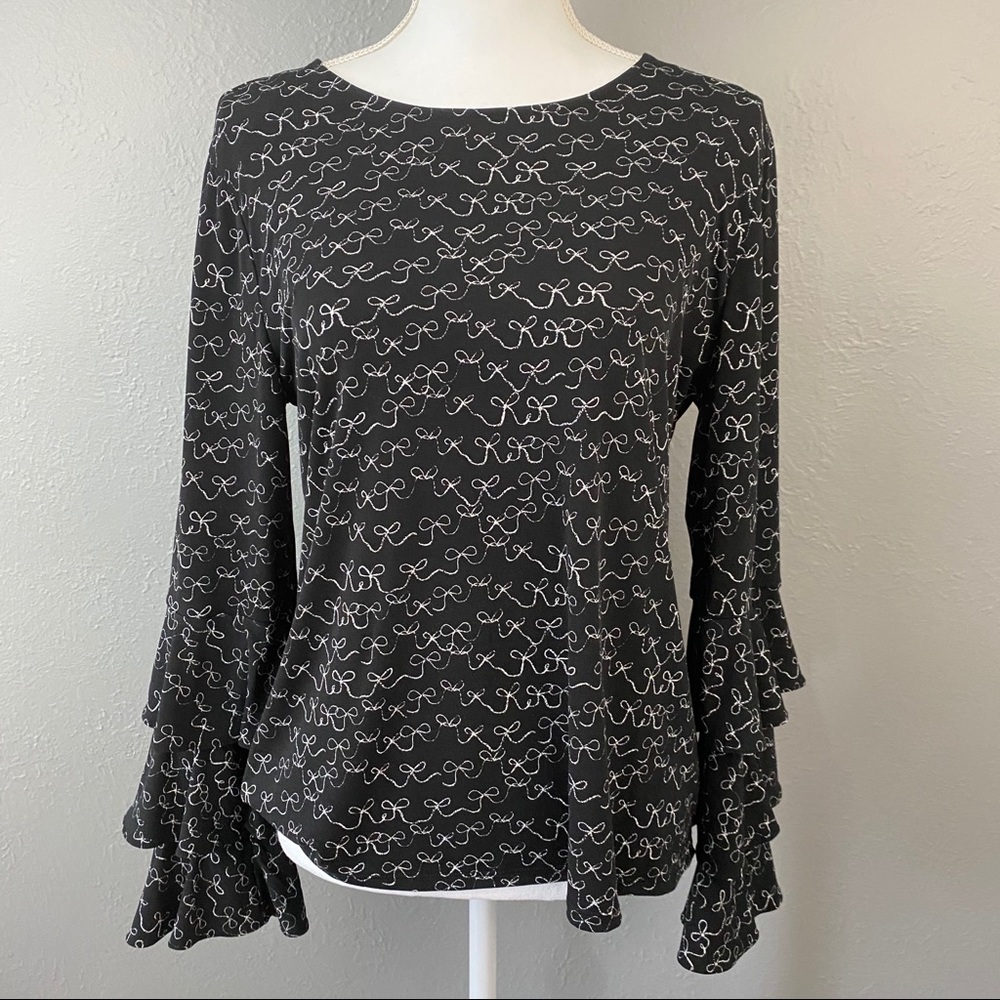 CeCe Danity Tiered Ruffled Bell Sleeve Bow Blouse - Picture 1 of 11
